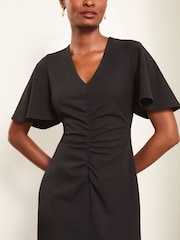 Lipsy Black Short Sleeve V Neck Ruched Fit And Flare Midi Dress - Image 4 of 4