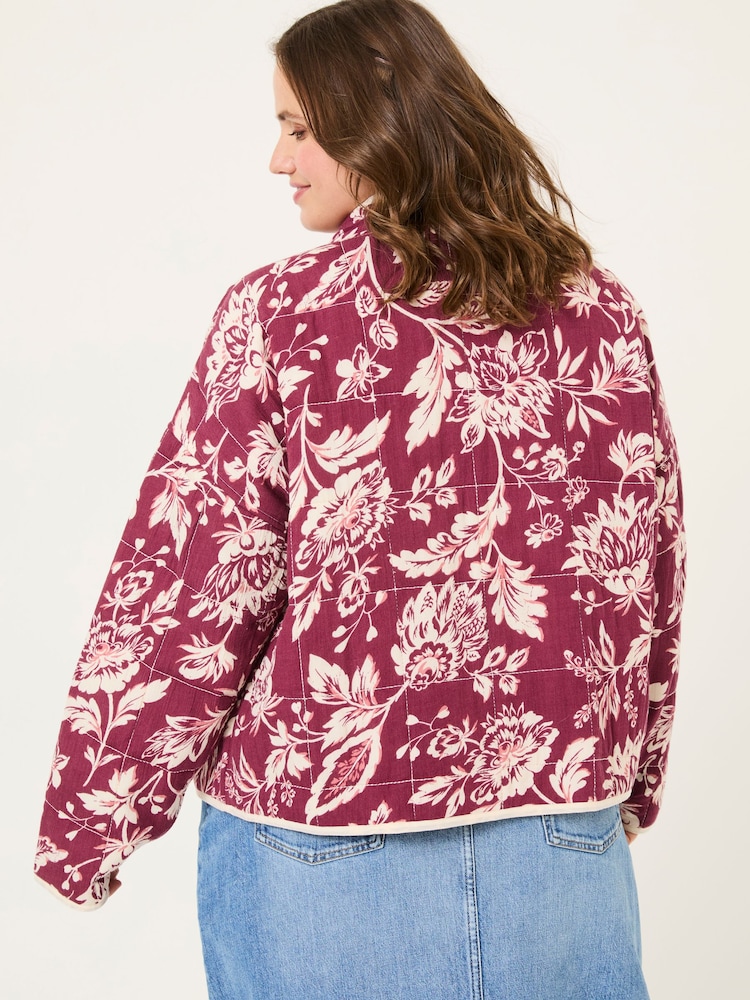 FatFace Evie Burgundy Floral Reversible Quilted Jacket - Image 11 of 13