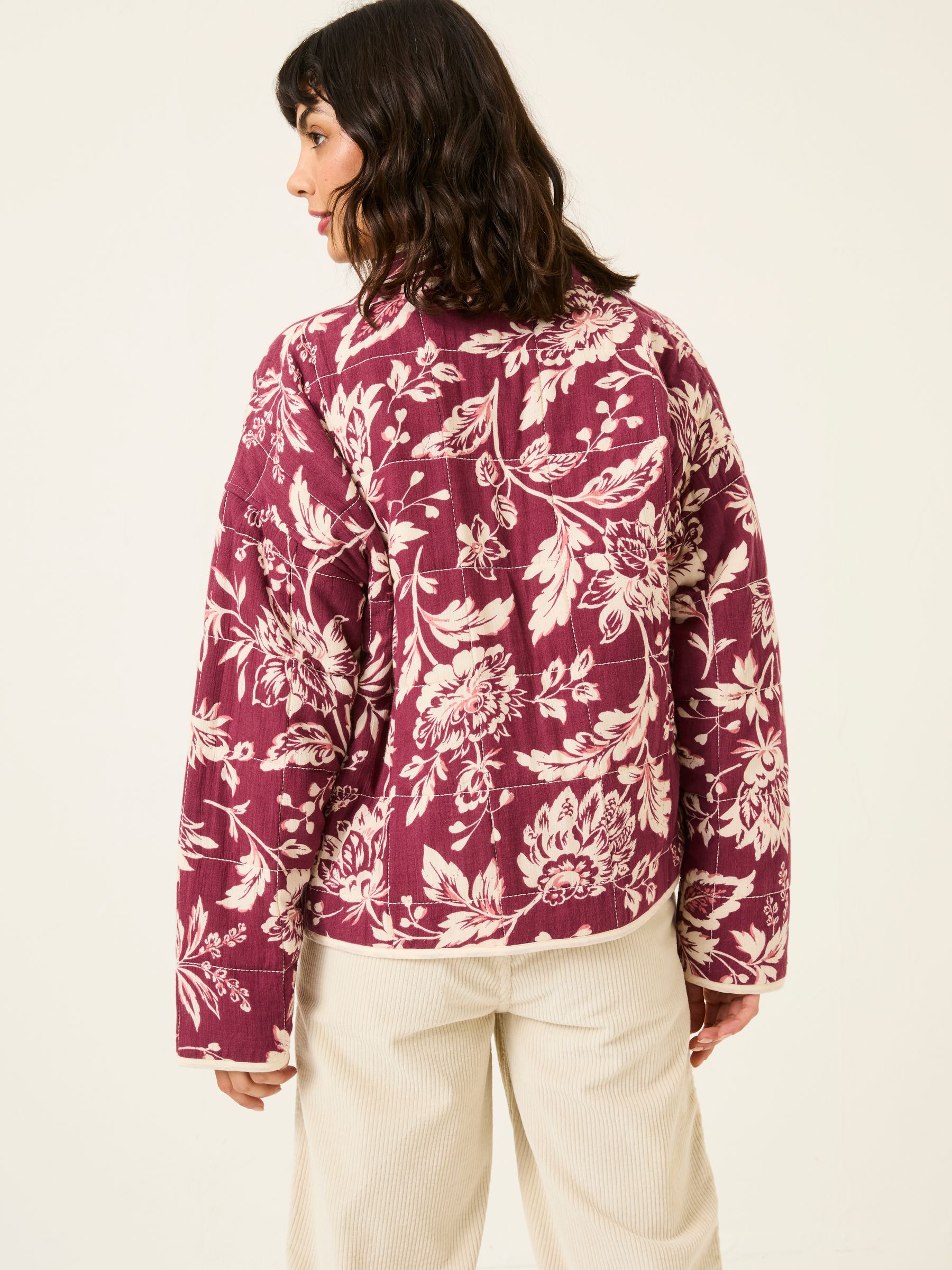 ENFOLD エンフォルド　SATIN QUILTED JACKET 36 Buy FatFace Evie Burgundy Red Brush Floral Floral Reversible