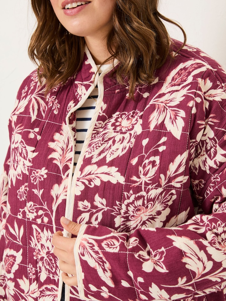 FatFace Evie Burgundy Floral Reversible Quilted Jacket - Image 5 of 13