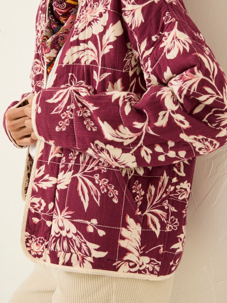 FatFace Evie Burgundy Floral Reversible Quilted Jacket - Image 6 of 13