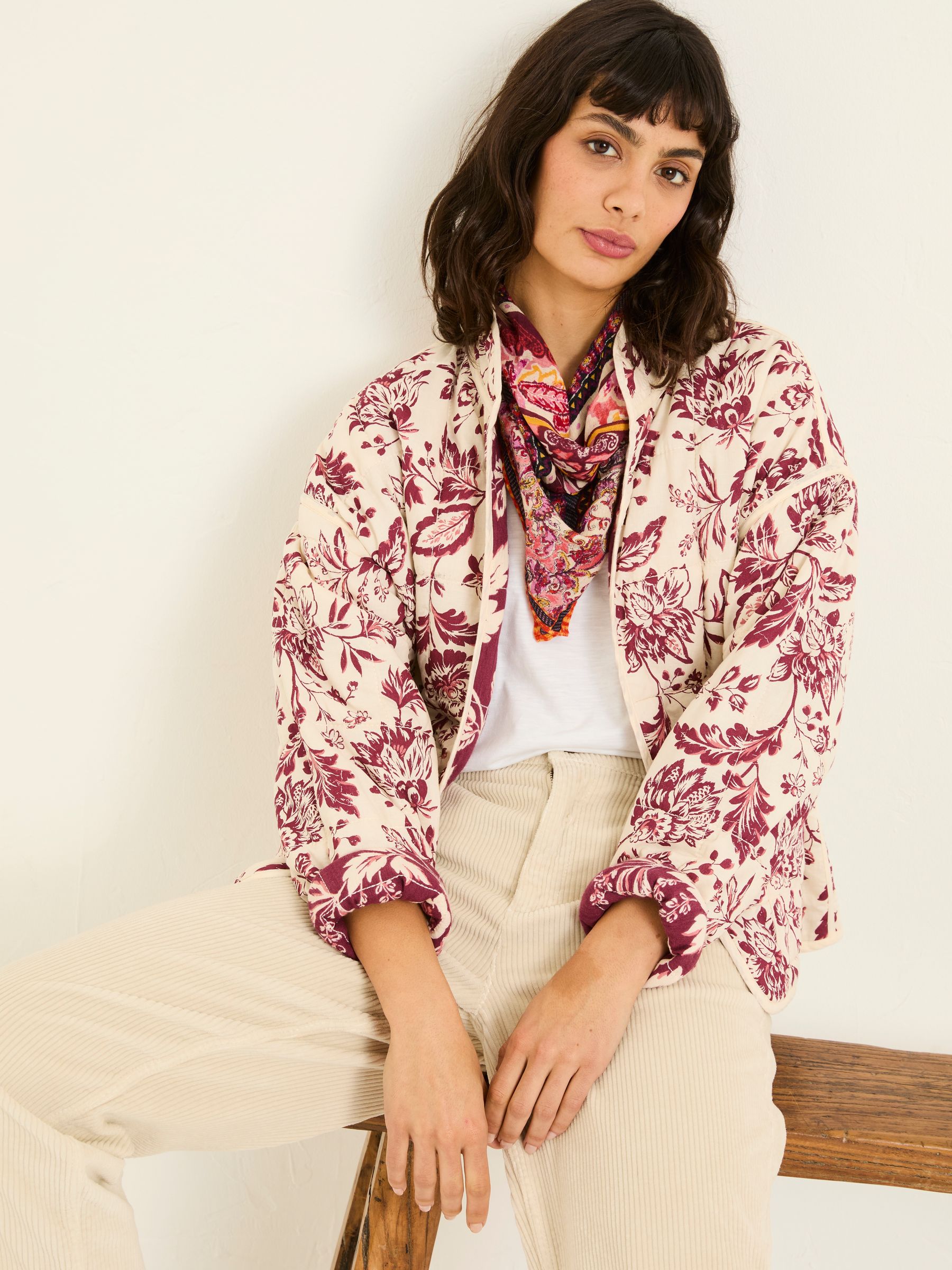 Buy FatFace Evie Burgundy Red Brush Floral Floral Reversible