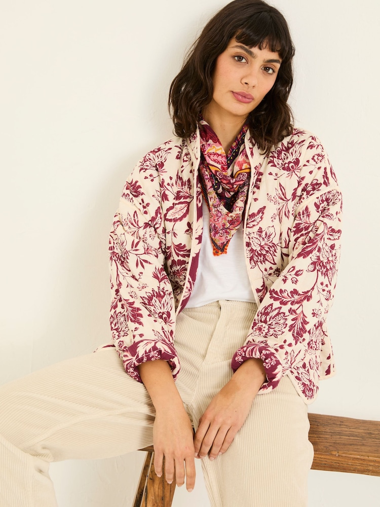 FatFace Evie Burgundy Floral Reversible Quilted Jacket - Image 7 of 13
