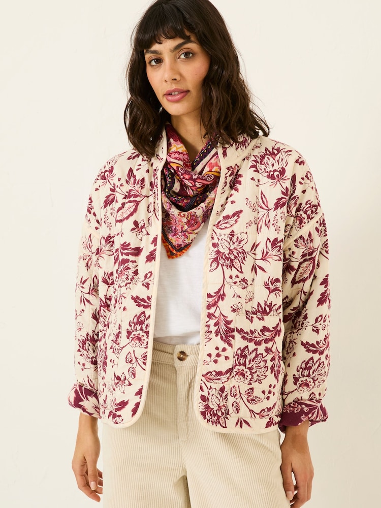FatFace Evie Burgundy Floral Reversible Quilted Jacket - Image 8 of 13