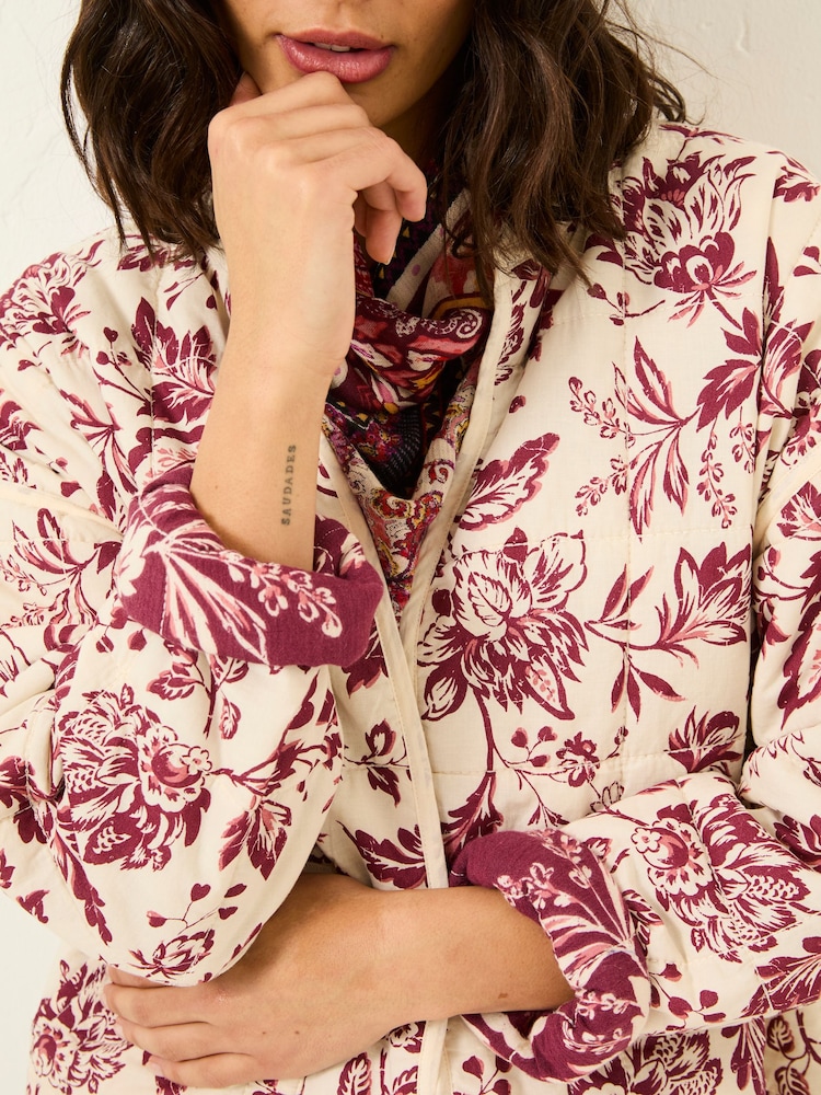FatFace Evie Burgundy Floral Reversible Quilted Jacket - Image 9 of 13
