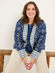 FatFace Kaia Indigo Blue 100% Cotton Tile Geo Quilted Jacket - Image 10 of 12