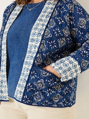 FatFace Kaia Indigo Blue 100% Cotton Tile Geo Quilted Jacket - Image 11 of 12