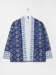 FatFace Kaia Indigo Blue 100% Cotton Tile Geo Quilted Jacket - Image 12 of 12