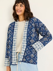 FatFace Kaia Indigo Blue 100% Cotton Tile Geo Quilted Jacket - Image 2 of 12