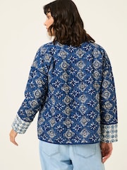 FatFace Kaia Indigo Blue 100% Cotton Tile Geo Quilted Jacket - Image 3 of 12