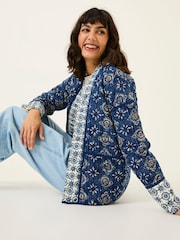 FatFace Kaia Indigo Blue 100% Cotton Tile Geo Quilted Jacket - Image 5 of 12