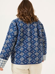 FatFace Kaia Indigo Blue 100% Cotton Tile Geo Quilted Jacket - Image 9 of 12