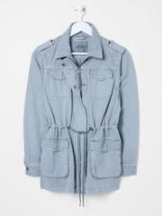 FatFace Lowen Chambray Blue 100% Cotton Field Jacket - Image 11 of 12
