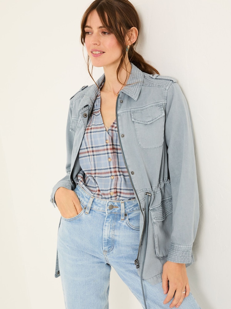 FatFace Lowen Chambray Blue 100% Cotton Field Jacket - Image 2 of 12