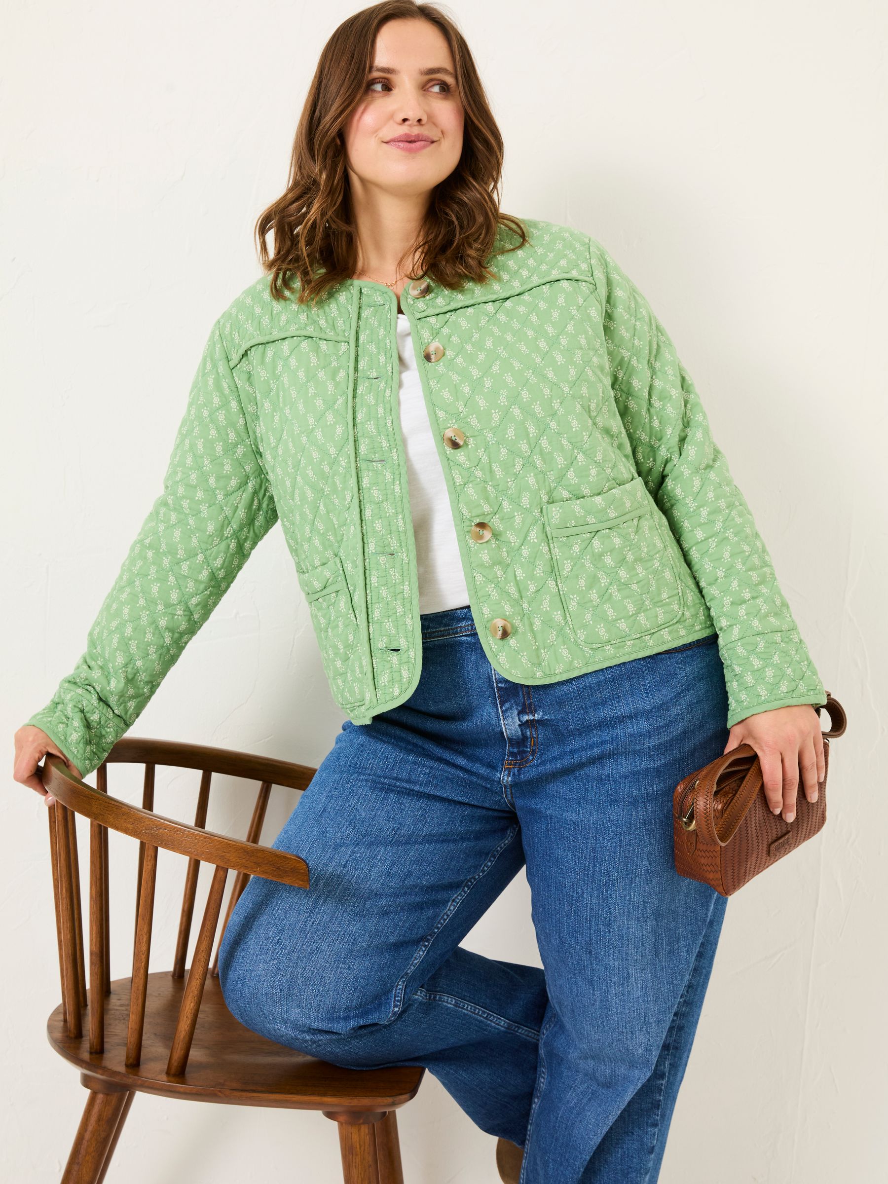 Buy FatFace Mia Light Green Woodblock Woodblock Quilted Jacket