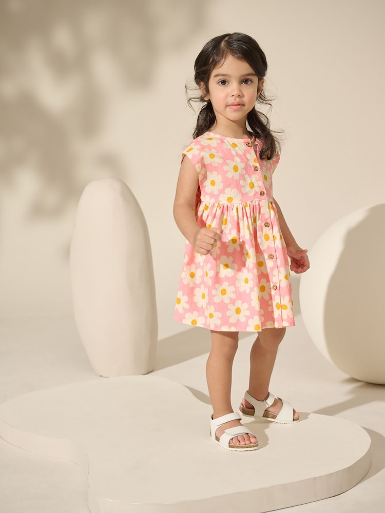 Pink Flower Button Through Summer Dress (3mths-10yrs) - Image 1 of 8