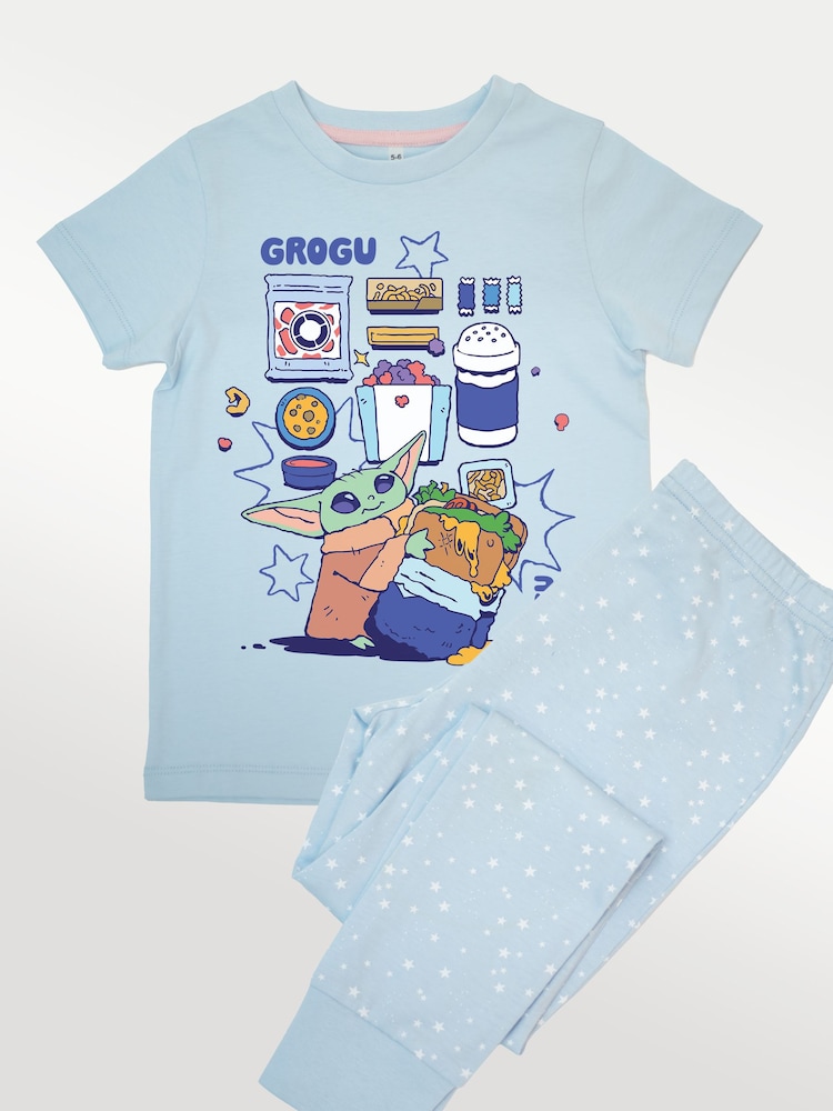 Brands In Blue Star Wars Mandalorian & Grogu Snack Pyjamas - Image 1 of 3 Brands In Blue Star Wars Mandalorian & Grogu Snack Pyjamas - Image 1 of 3