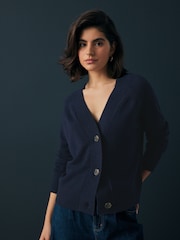 Blue Navy 100% Lambswool Button Up Cardigan - Image 1 of 8