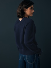 Blue Navy 100% Lambswool Button Up Cardigan - Image 2 of 8