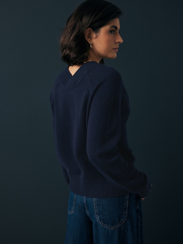 Blue Navy 100% Lambswool Button Up Cardigan - Image 2 of 8