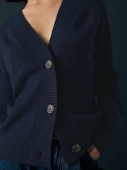 Blue Navy 100% Lambswool Button Up Cardigan - Image 5 of 8