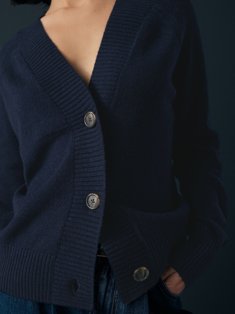 Blue Navy 100% Lambswool Button Up Cardigan - Image 5 of 8