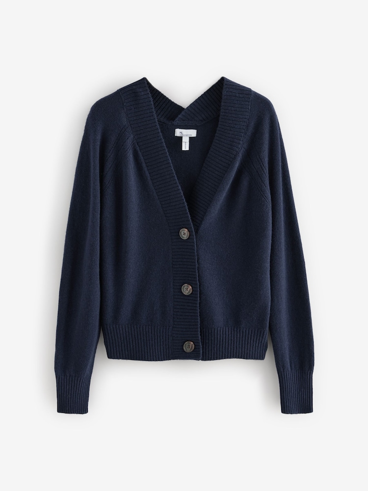 Blue Navy 100% Lambswool Button Up Cardigan - Image 6 of 8