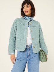 FatFace Maeve Light Blue Cord Quilted Jacket - Image 1 of 7