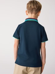 Paul Smith Junior Boys Navy Short Sleeve Artist Stripe Collar 100% Cotton Polo Shirt - Image 2 of 9