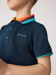 Paul Smith Junior Boys Navy Short Sleeve Artist Stripe Collar 100% Cotton Polo Shirt - Image 3 of 9