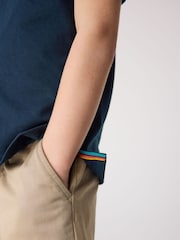 Paul Smith Junior Boys Navy Short Sleeve Artist Stripe Collar 100% Cotton Polo Shirt - Image 4 of 9