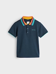 Paul Smith Junior Boys Navy Short Sleeve Artist Stripe Collar 100% Cotton Polo Shirt - Image 5 of 9