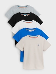 Paul Smith Junior Boys Blue/White/Grey Signature T-Shirts Set 5 Pack - Image 1 of 10