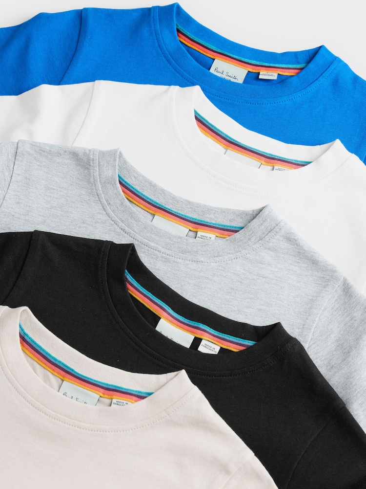 Paul Smith Junior Boys Blue/White/Grey Signature T-Shirts Set 5 Pack - Image 8 of 10
