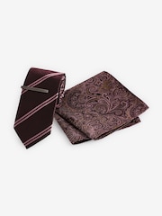 Grape Pink Stripe/Paisley Slim Tie And Pocket Square Set - Image 1 of 3