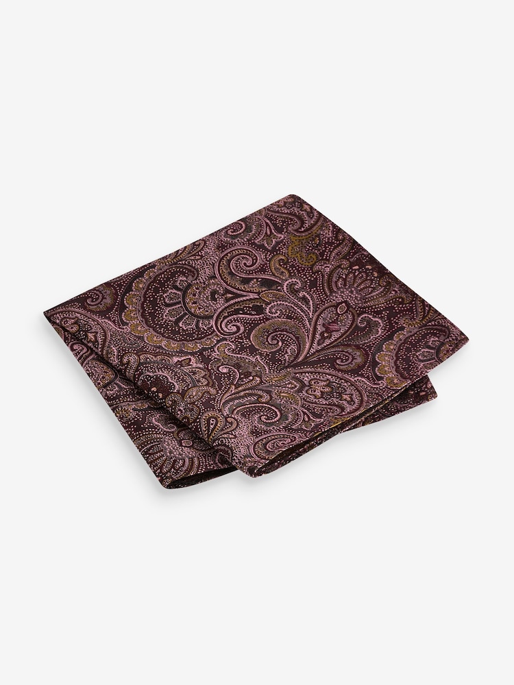Grape Pink Stripe/Paisley Slim Tie And Pocket Square Set - Image 2 of 3