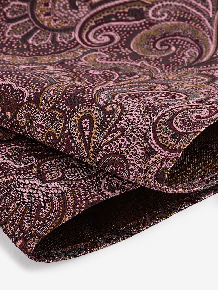 Grape Pink Stripe/Paisley Slim Tie And Pocket Square Set - Image 3 of 3
