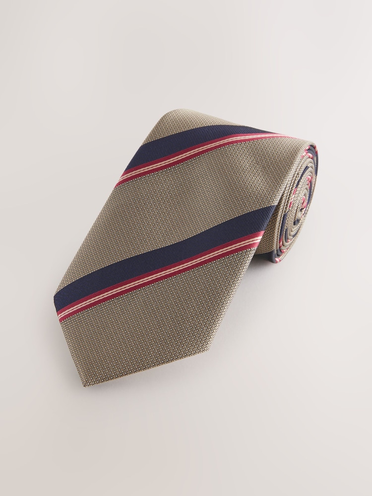 Neutral Brown Stripe Pattern Tie - Image 1 of 3