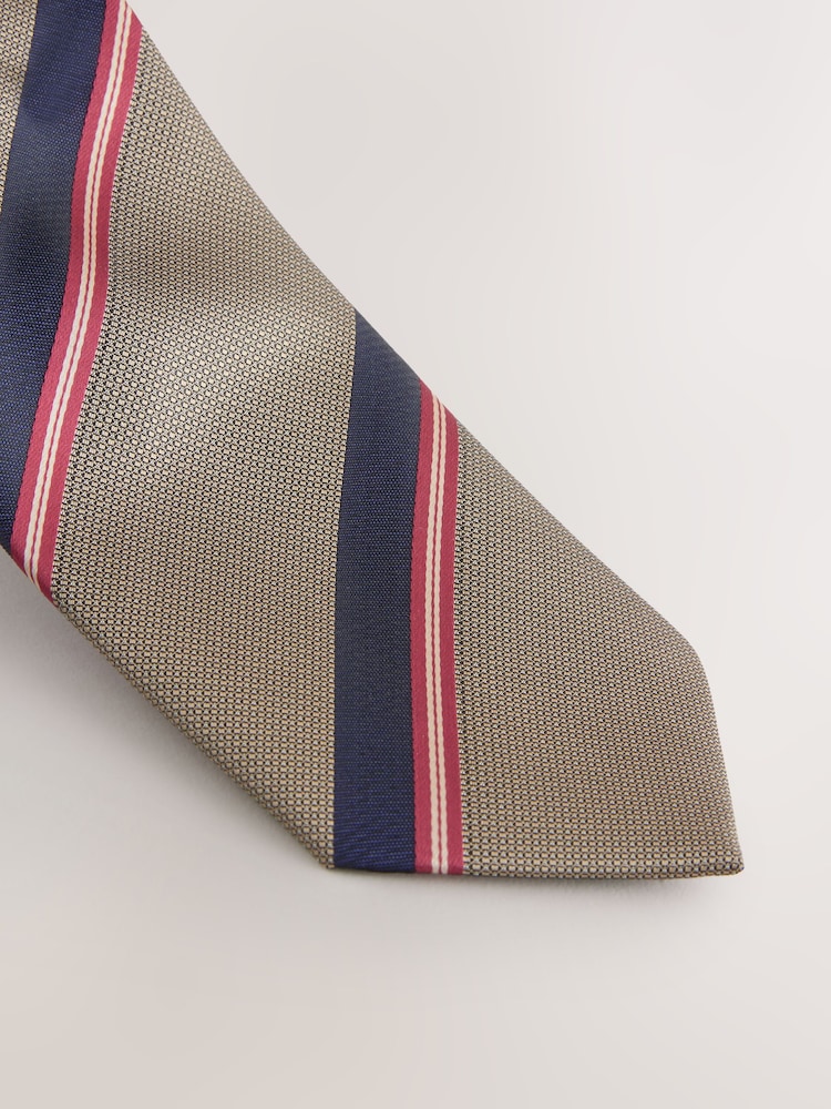 Neutral Brown Stripe Pattern Tie - Image 3 of 3