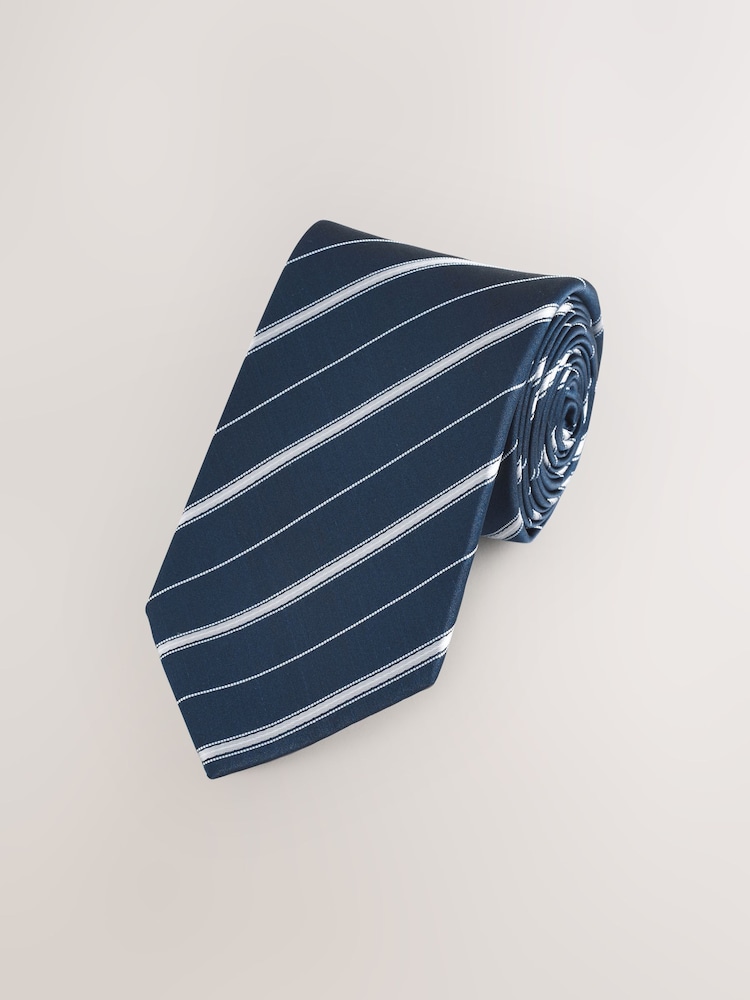 Navy Blue/White Stripe Pattern Tie - Image 1 of 3