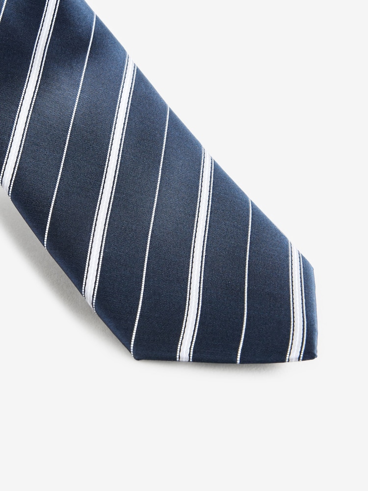 Navy Blue/White Stripe Pattern Tie - Image 2 of 3 Navy Blue/White Stripe Pattern Tie - Image 2 of 3