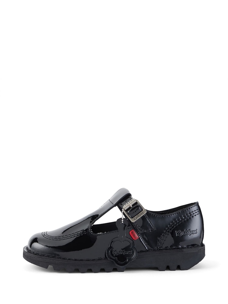 Kickers Black Patent T-Bar Leather Shoes - Image 2 of 6