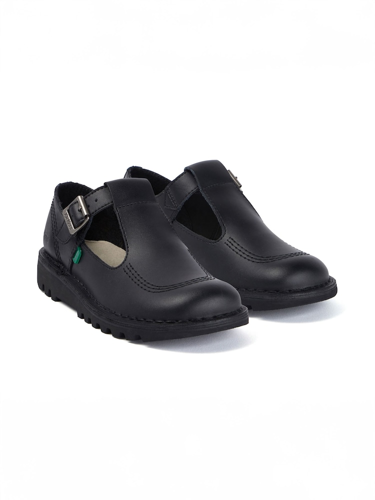 Kickers Black Leather T-Bar Leather Shoes - Image 2 of 6