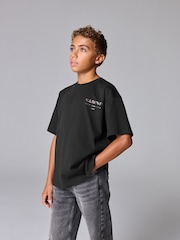 smALLSAINTS Black/Leopard Oversized Underground Crew 100% Cotton T-Shirt - Image 1 of 7