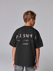 smALLSAINTS Black/Leopard Oversized Underground Crew 100% Cotton T-Shirt - Image 2 of 7