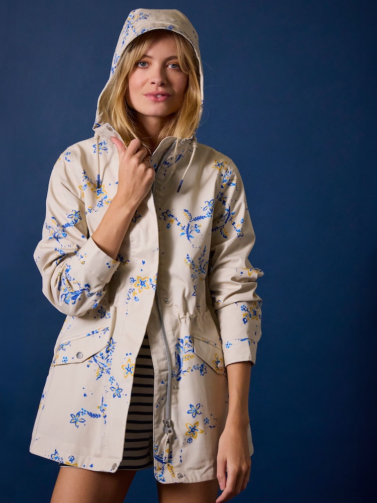 Beige & Blue Floral - Joules Portwell Waterproof Raincoat With Hood - Image 1 of 11 Beige & Blue Floral - Joules Portwell Waterproof Raincoat With Hood - Image 1 of 11