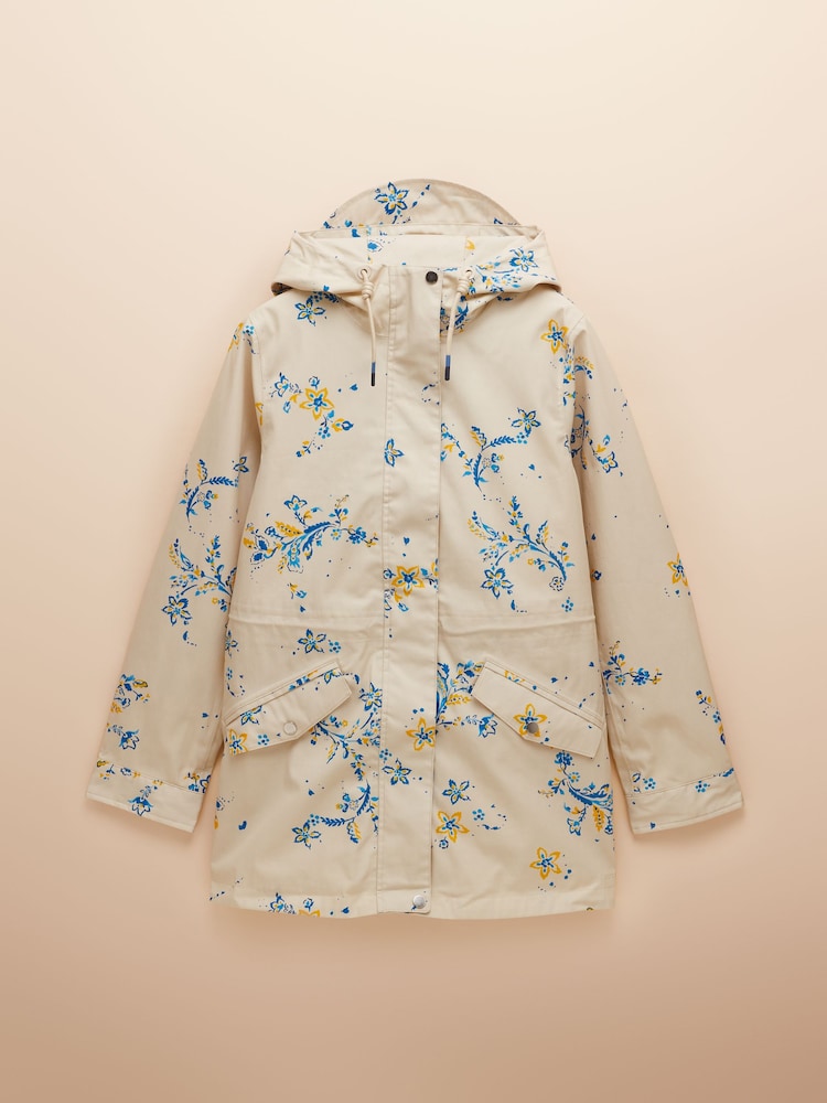 Beige & Blue Floral - Joules Portwell waterdichte regenjas met capuchon - Image 10 of 11