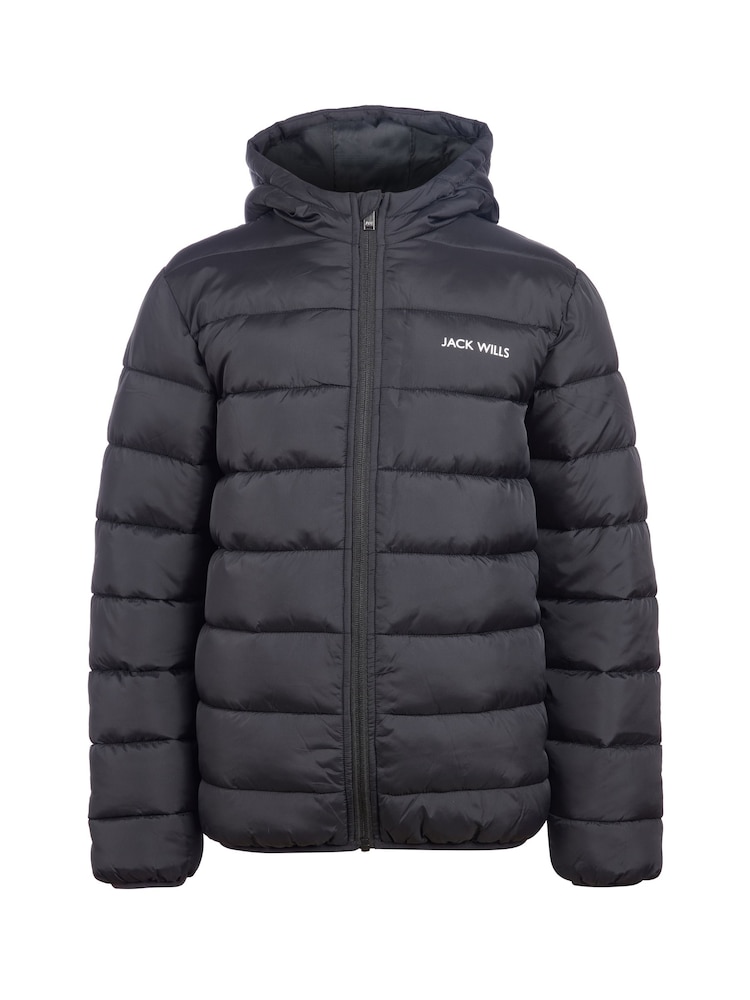 Jack Wills Black Boys Classic Hooded Puffer Jacket - Image 1 of 6