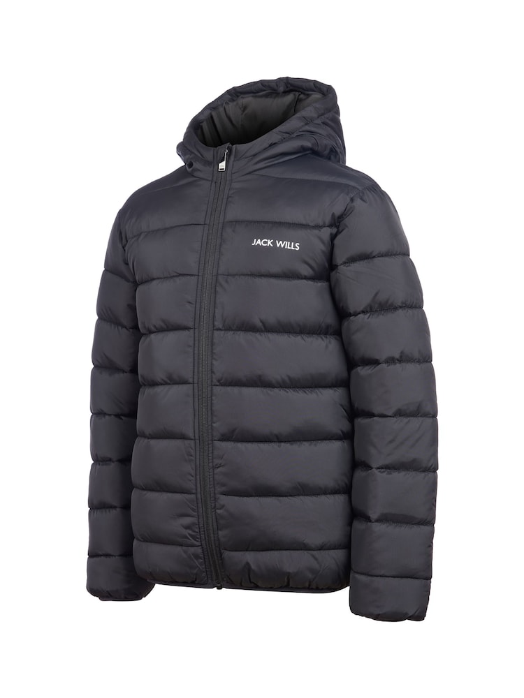 Jack Wills Black Boys Classic Hooded Puffer Jacket - Image 2 of 6