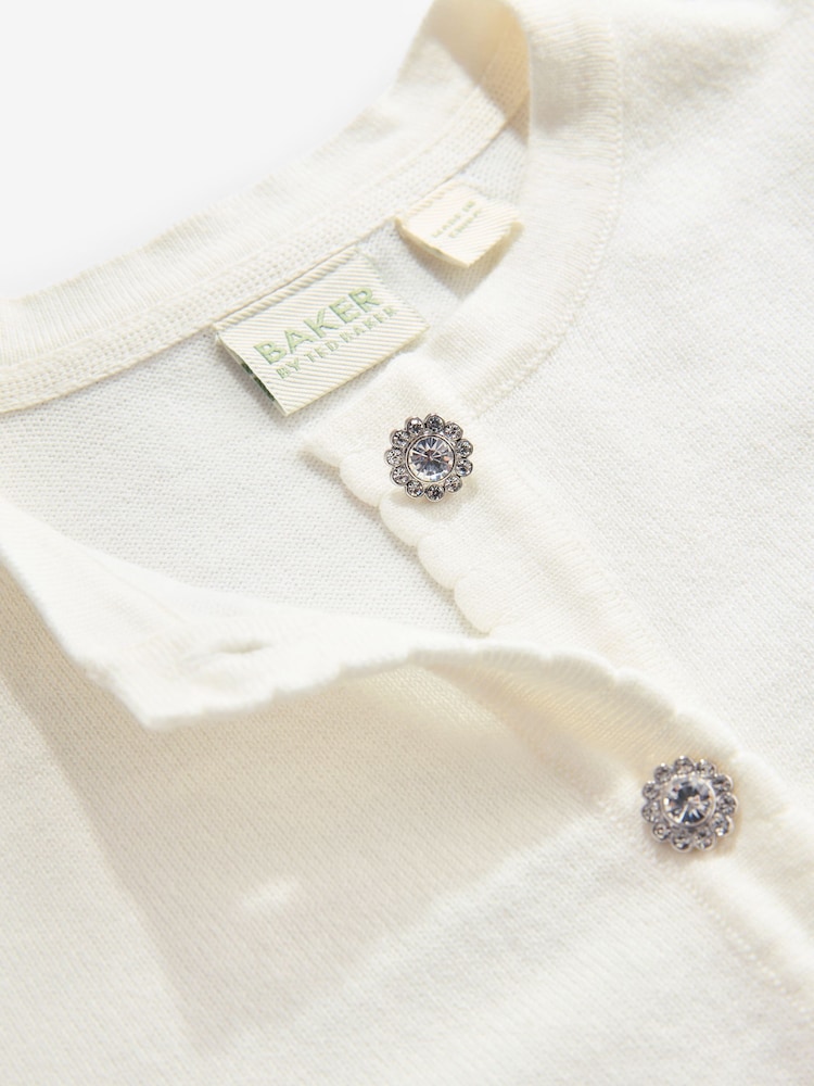 Baker by Ted Baker Floral Mesh Sleeve Knitted Cardigan - Image 4 of 5